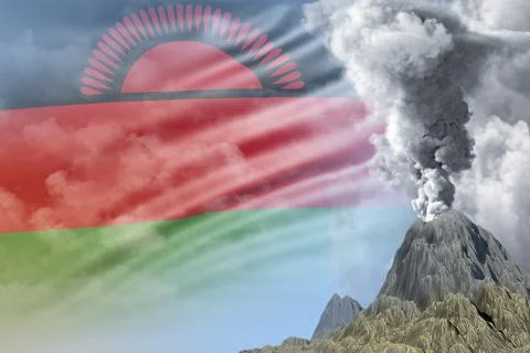 High volcano eruption on Malawi flag Stock Illustration