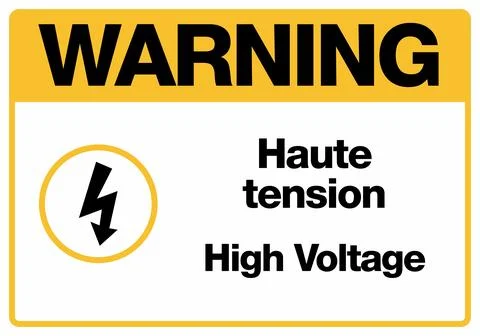 High Voltage Bilingual Construction Hazard Warning Signs Collection with French Иллюстрация
