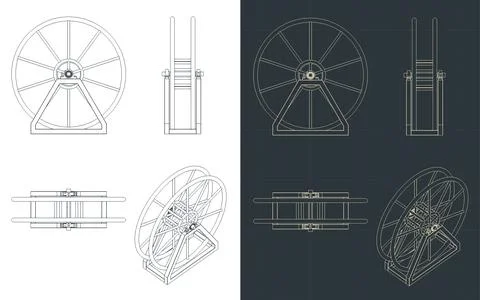 High voltage cable drum blueprints Stock Illustration