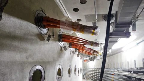 High Voltage Cable Installation in Utility Tunnel Stock Photos