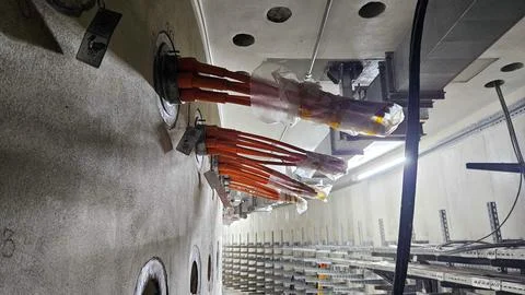 High Voltage Cable Installation in Utility Tunnel Stock Photos