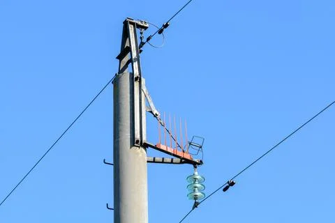High voltage direct current (HVDC) transmission line. Electricity transmissio Stock Photos