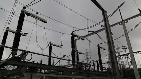 High-voltage disconnector in electrical substation in operation Stock Footage 57640922