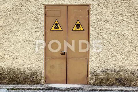 High voltage door . sign danger zone on electric cabin Stock Photos