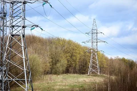 High voltage electric high voltage electric transmission power tower with Stock Photos