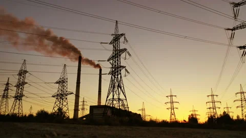 High voltage electric lines and industry.  Stock Footage 135889808