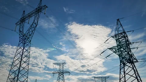High voltage electric lines timelapse Stock Footage 156732428