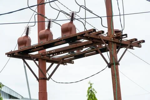 High-voltage electric pole components Stock Photos