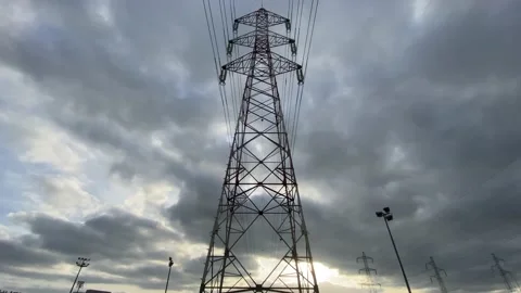 High voltage electric power lines tower with branching wires Stock Footage 150757298