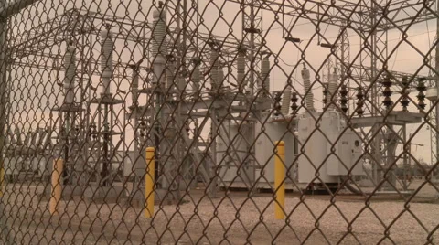 High Voltage Electric Power Transfer Station Stock Footage 62764513