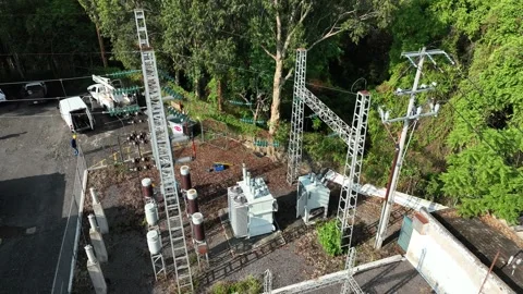 High-voltage electric system facility. Substation 69KV 库存影片 247565563