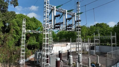 High-voltage electric system facility. Substation 69KV 库存影片 247565593