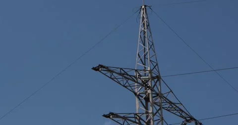 High-voltage electric tower on the background of the blue sky. Stock Footage 155119480