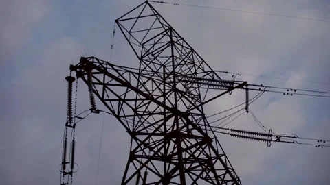 High voltage electric tower at sunset. Transmission power line. High voltage Stock Footage 154812536