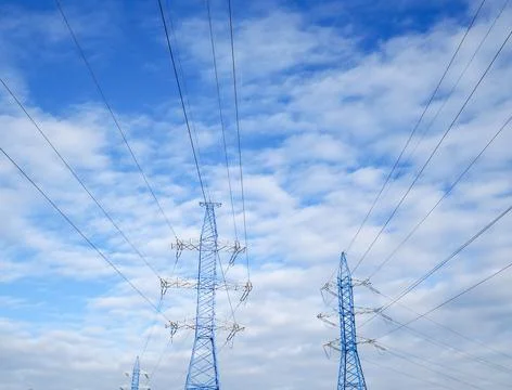 High-voltage electric towers and lines Stock Photos