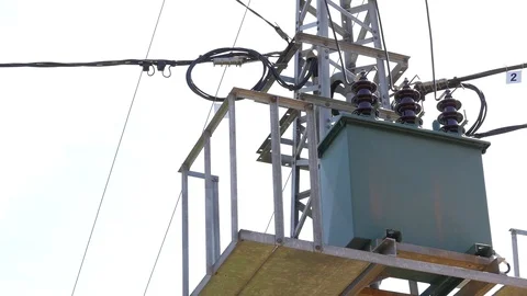High voltage electric transformer panning right to left Stock Footage 107012102
