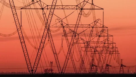 High Voltage Electric Transmission Tower Energy Pylon. Sunset. Heat haze 動画素材 74336207