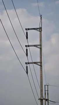 High voltage electrical dead end pole structure with porcelain suspension . Stock Photos