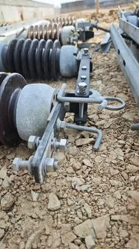 High voltage electrical disconnecting switch isolator with brown ceramic . Stock Photos