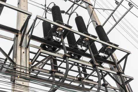 High voltage electrical distribution station Stock Photos