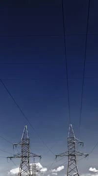 High voltage electrical lines Stock Photos