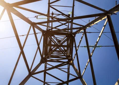 High voltage electrical lines Stock Photos