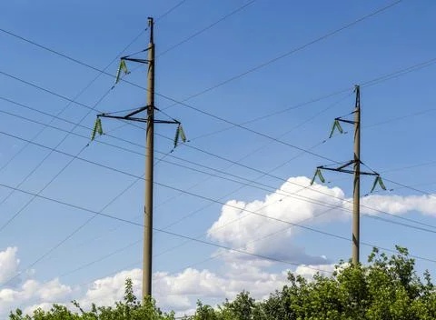 High voltage electrical lines Stock Photos