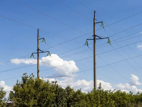 High voltage electrical lines Stock Photos