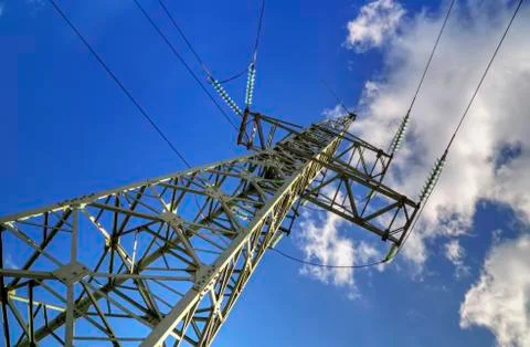 High voltage electrical overhead line Foto stock