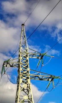 High voltage electrical overhead line Foto stock