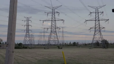 High voltage electrical power towers. 4K UHD. Stock Footage 65711482