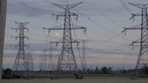 High voltage electrical power towers. 4K UHD. Stock Footage 65712932