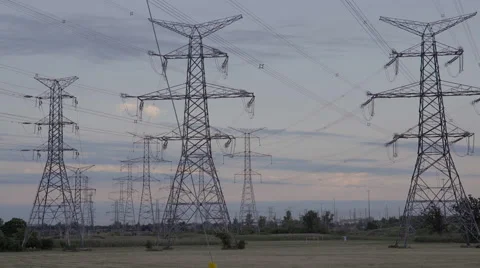 High voltage electrical power towers. 4K UHD. Stock Footage 65715722