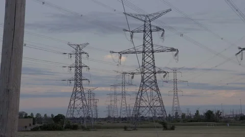High voltage electrical power towers. 4K UHD. Stock Footage 65718696