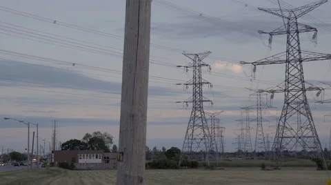 High voltage electrical power towers. 4K UHD. Stock Footage 65723284