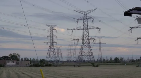 High voltage electrical power towers. 4K UHD. Stock Footage 65724422
