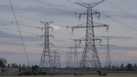 High voltage electrical power towers. 4K UHD. Stock Footage 65725648