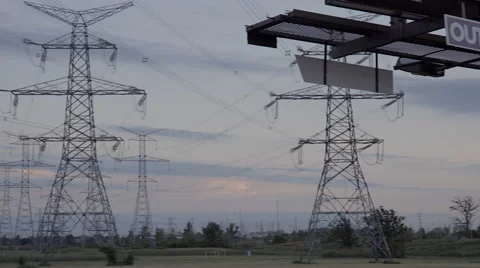 High voltage electrical power towers. 4K UHD. Stock Footage 65725954