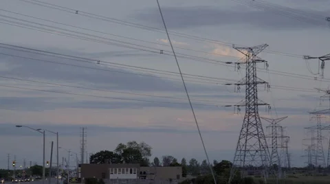 High voltage electrical power towers. 4K UHD. Stock Footage 65728805