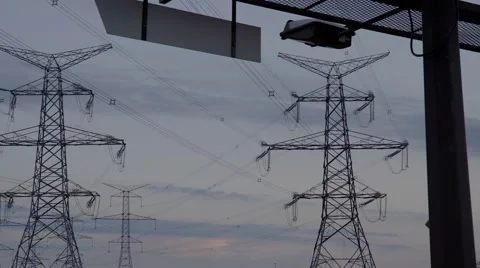 High voltage electrical power towers. 4K UHD. Stock Footage 65731390
