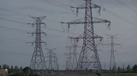 High voltage electrical power towers. 4K UHD. Stock Footage 65744741
