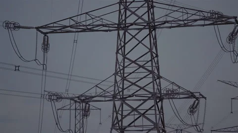 High voltage electrical power towers. 4K UHD. Stock Footage 65744757