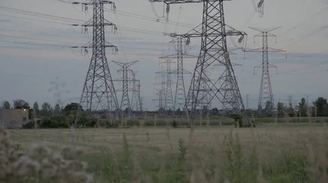 High voltage electrical power towers. 4K UHD. Stock Footage 65745501