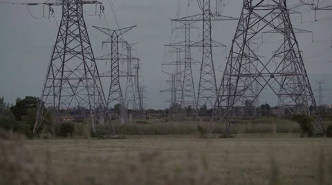 High voltage electrical power towers. 4K UHD. Stock Footage 65751225