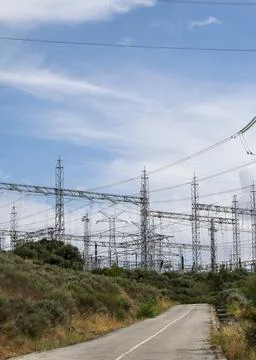 High voltage electrical substation at aldeadavila dam in arribes del duero .. Stock Photos