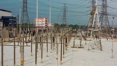 High-Voltage Electrical Substation Infrastructure Components Stock Footage 311101547