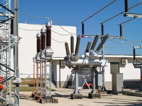 High voltage electrical substation Stock Photos