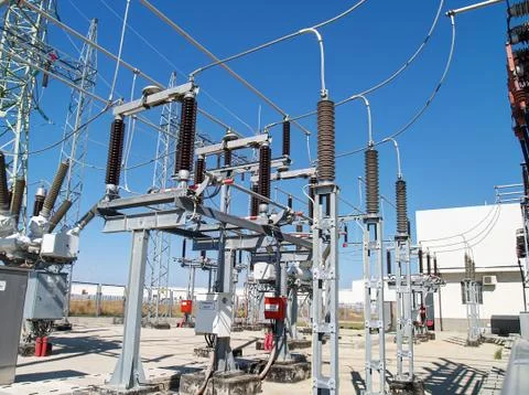 High voltage electrical substation Stock Photos