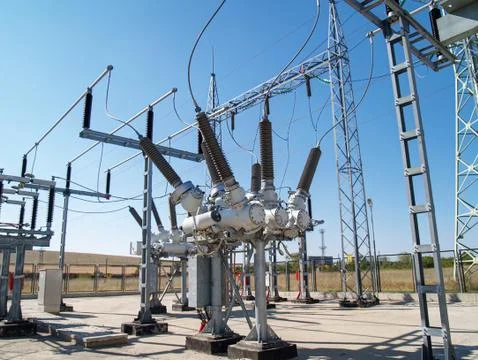 High voltage electrical substation Stock Photos