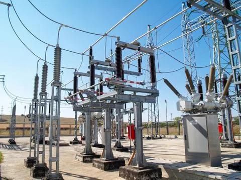 High voltage electrical substation Stock Photos